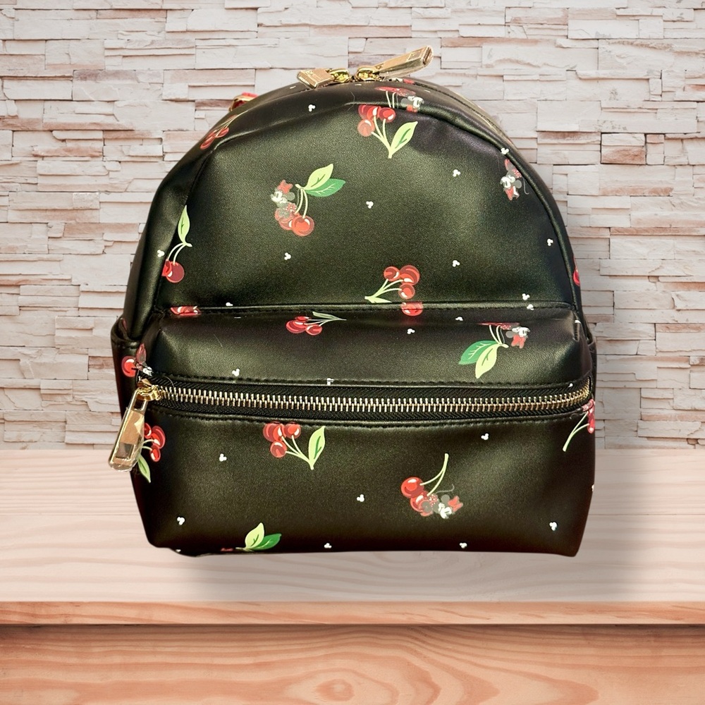Disney Shanghai Minnie Mouse Black Cherry Print China Resort Mini Backpack NWT - Picture 1 of 6